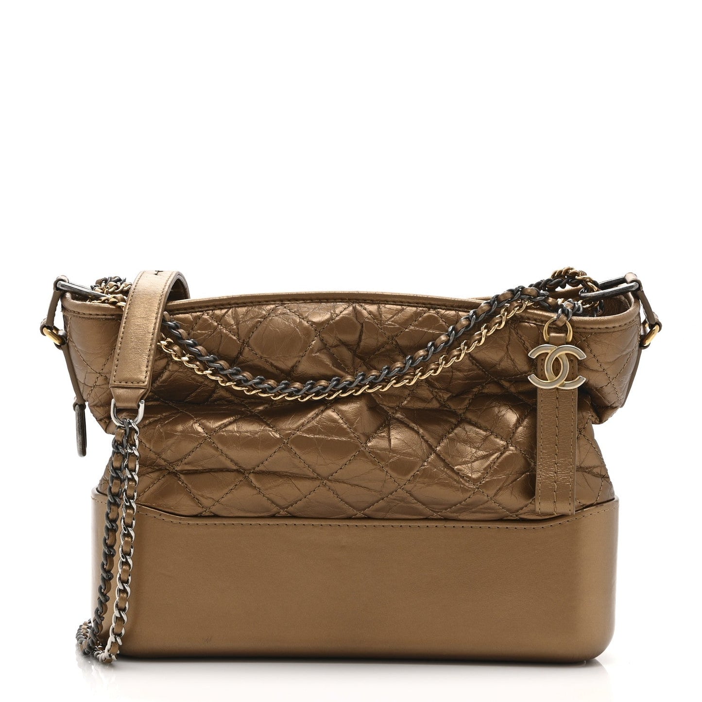Metallic Aged Calfskin Quilted Medium Gabrielle  Bronze