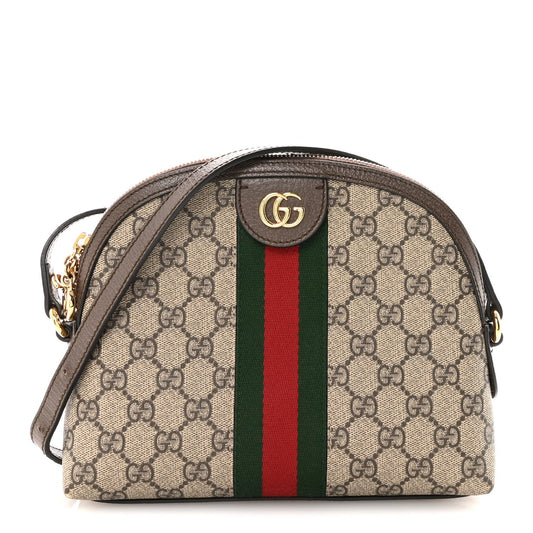 GG Supreme Monogram Textured Dollar Calfskin Web Small Ophidia Dome Shoulder Bag Beige Ebony New Acero
