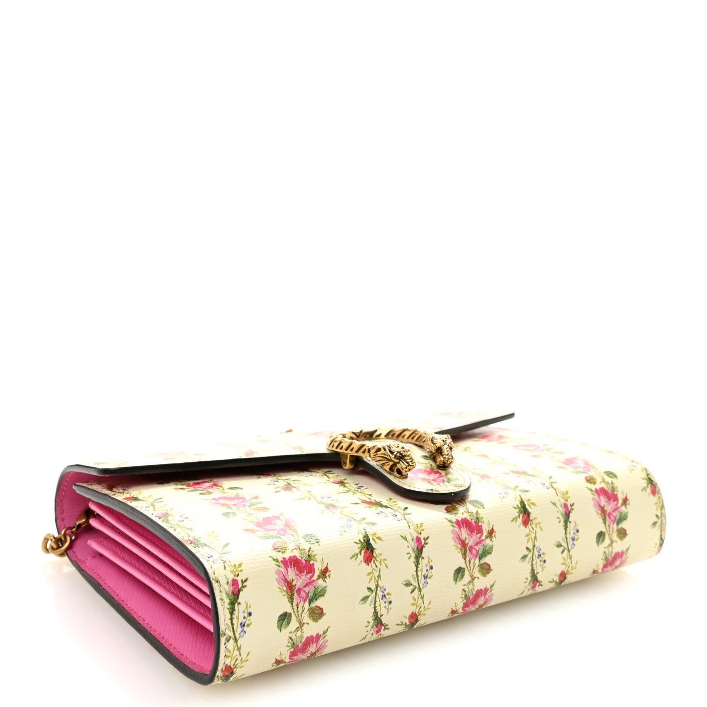 Calfskin Floral Print Mini Dionysus Chain Wallet Ivory Pink