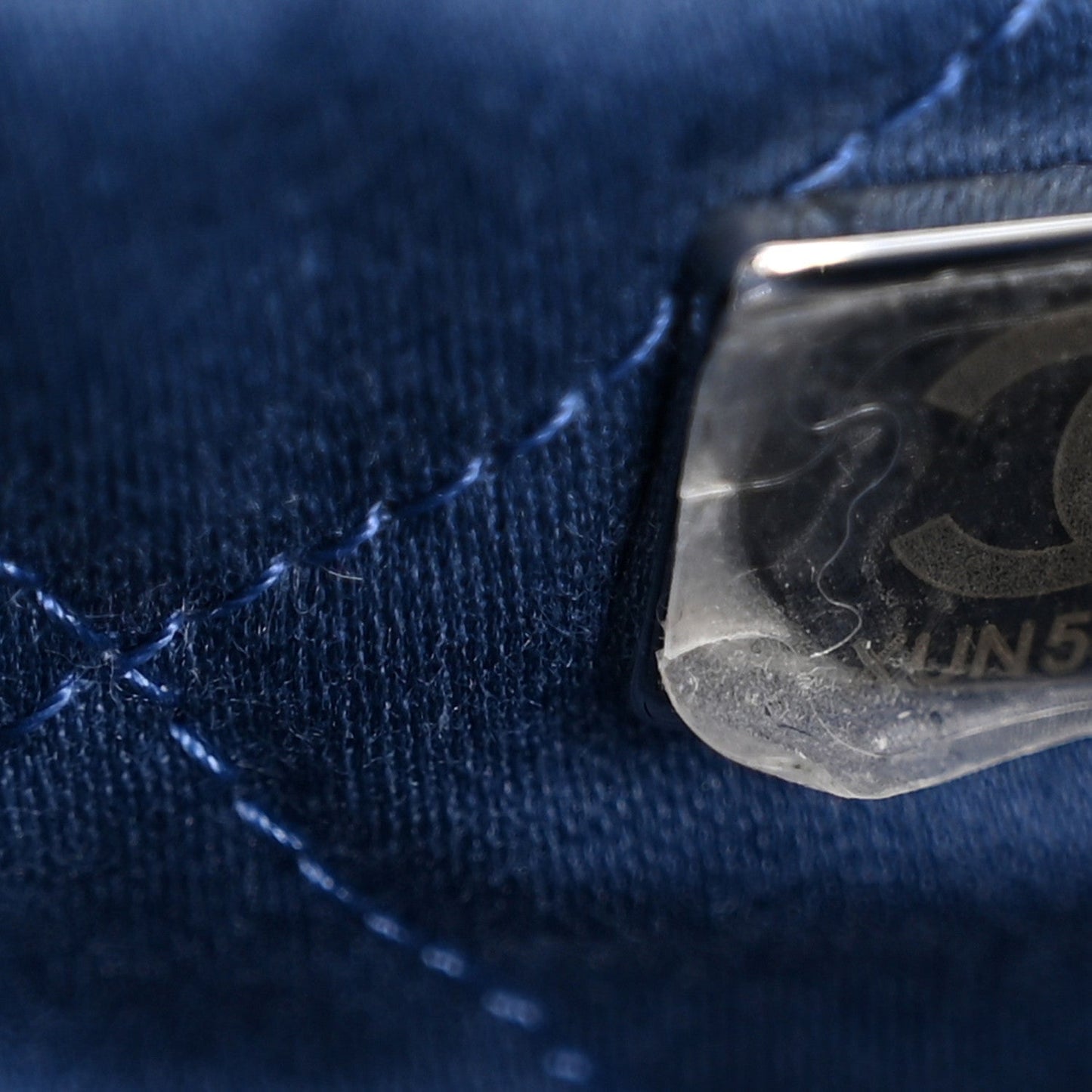 Washed Denim Quilted Studded Mini Chanel 22 Blue