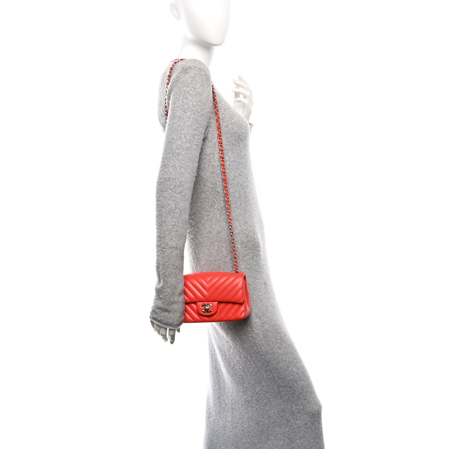Lambskin Chevron Quilted Mini Rectangular Flap Red
