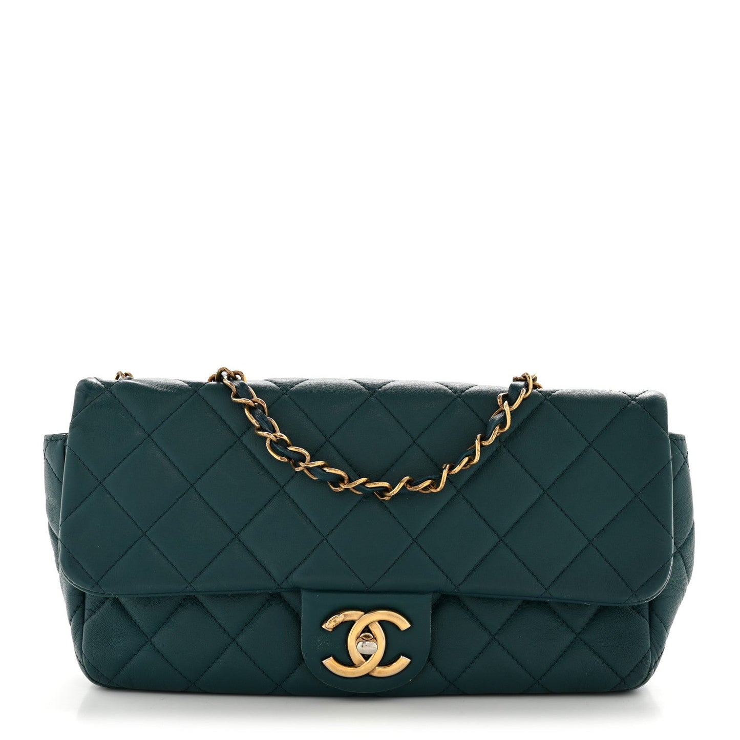 Lambskin Quilted Mini Rectangular Flap Dark Blue