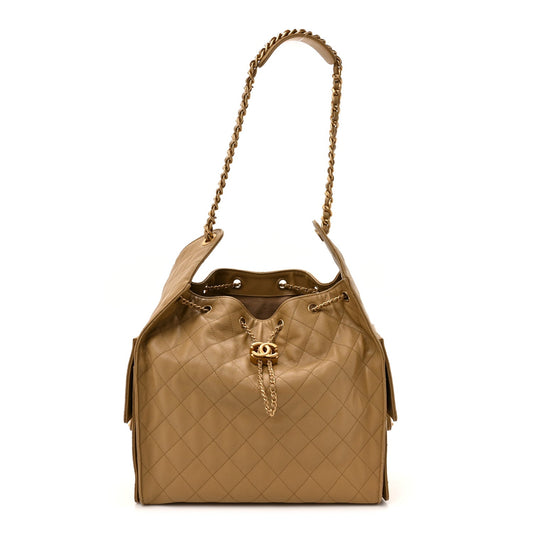 Caviar Quilted Medium Chanel 25 Handbag Dark Beige