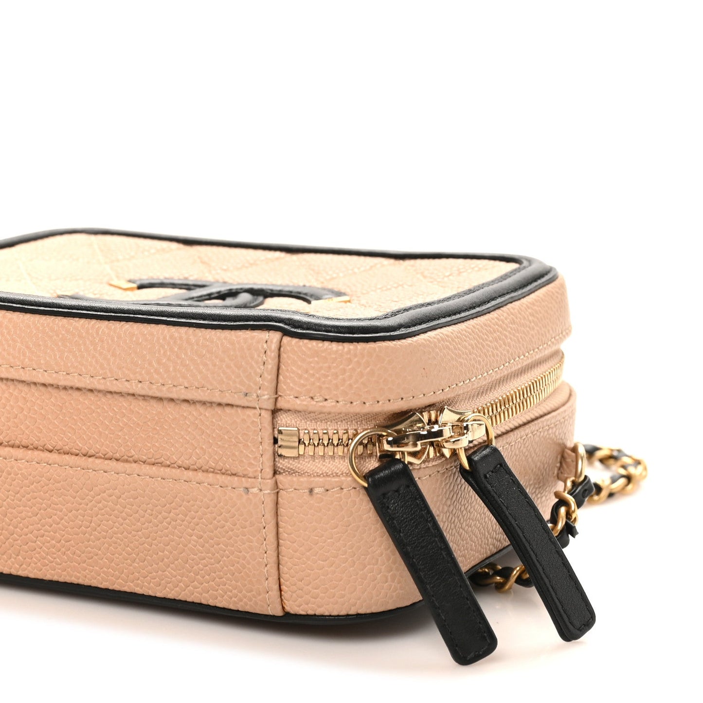 Caviar Quilted Small CC Filigree Vanity Case Beige Black