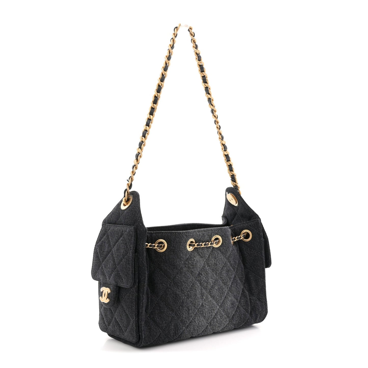 Washed Denim Quilted Mini Chanel 25 Handbag Black
