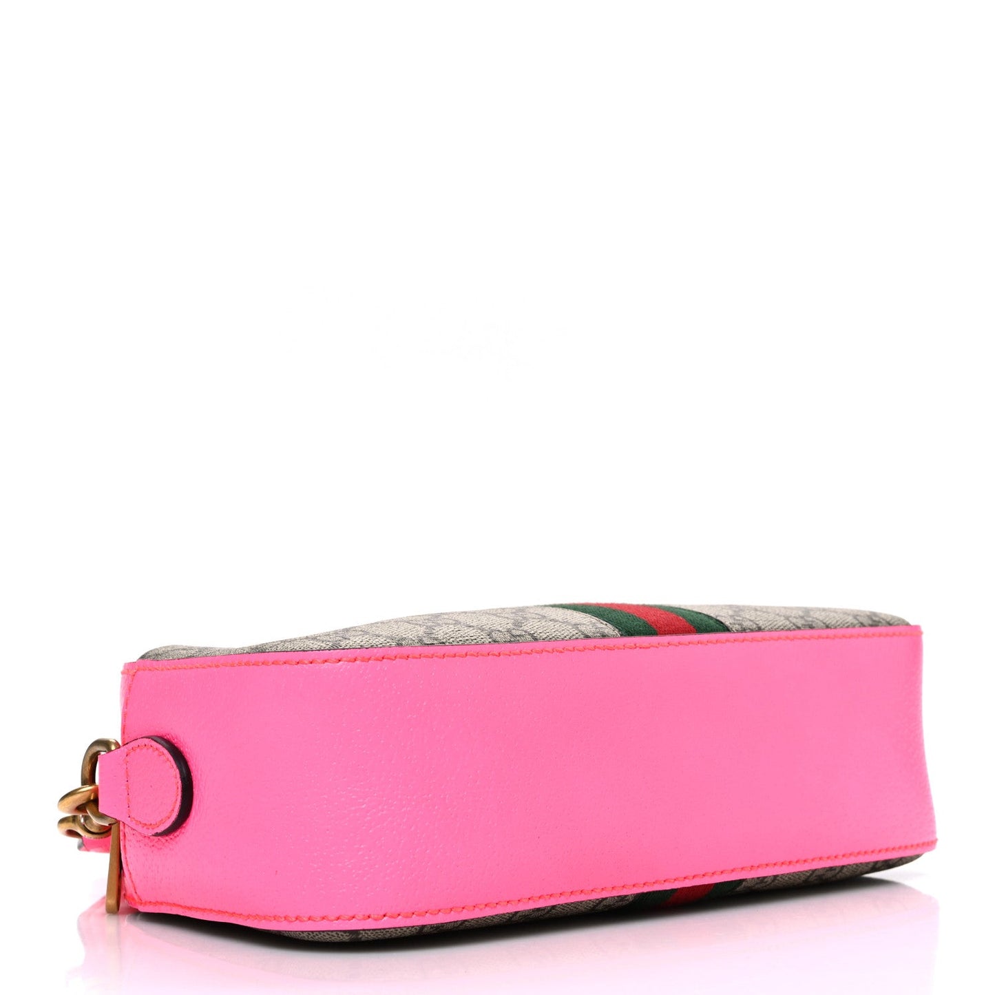 GG Supreme Monogram Textured Dollar Calfskin Web Ophidia Small Crossbody Bag Beige Ebony Fuchsia