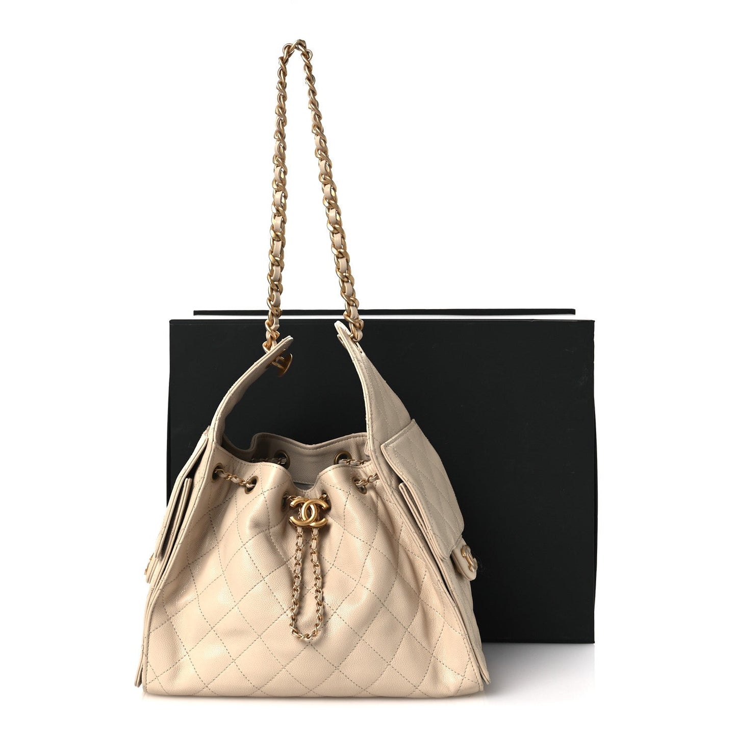 Caviar Quilted Small Chanel 25 Handbag Beige