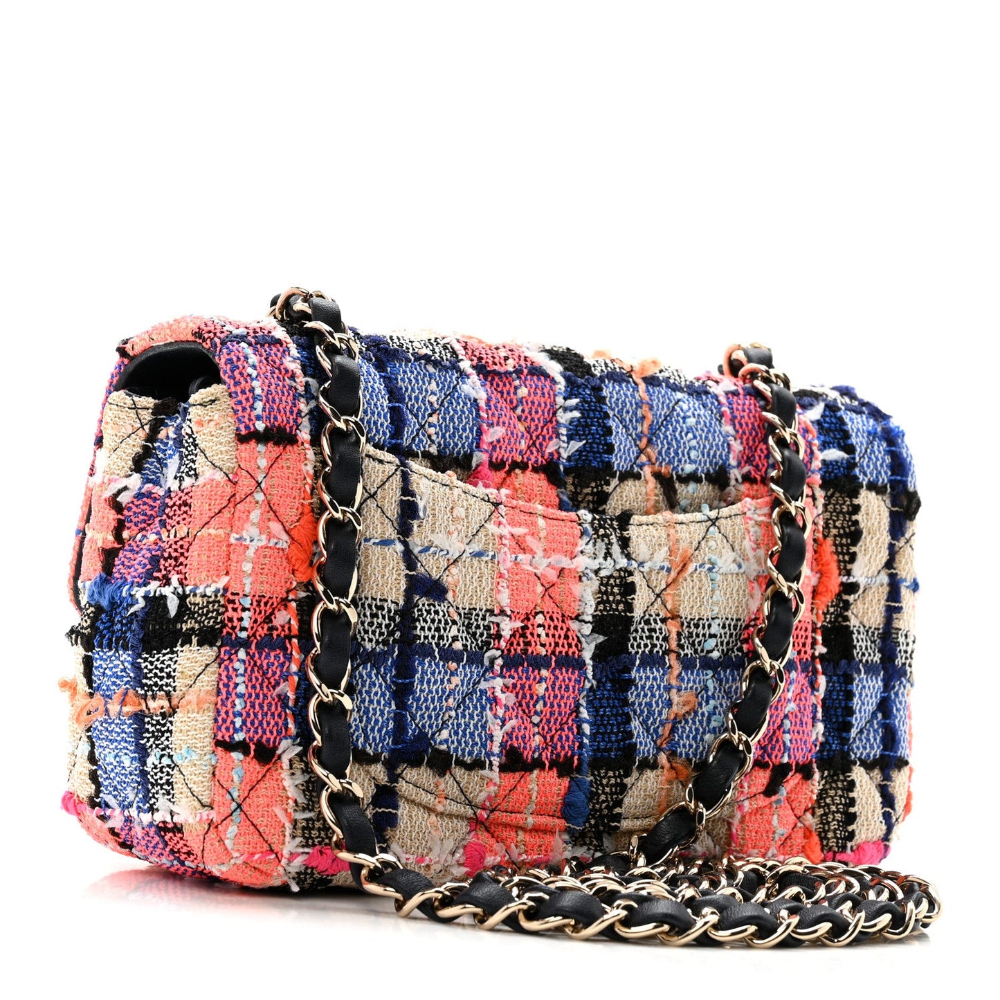 Tweed Quilted Mini Rectangular Flap Blue Orange Pink