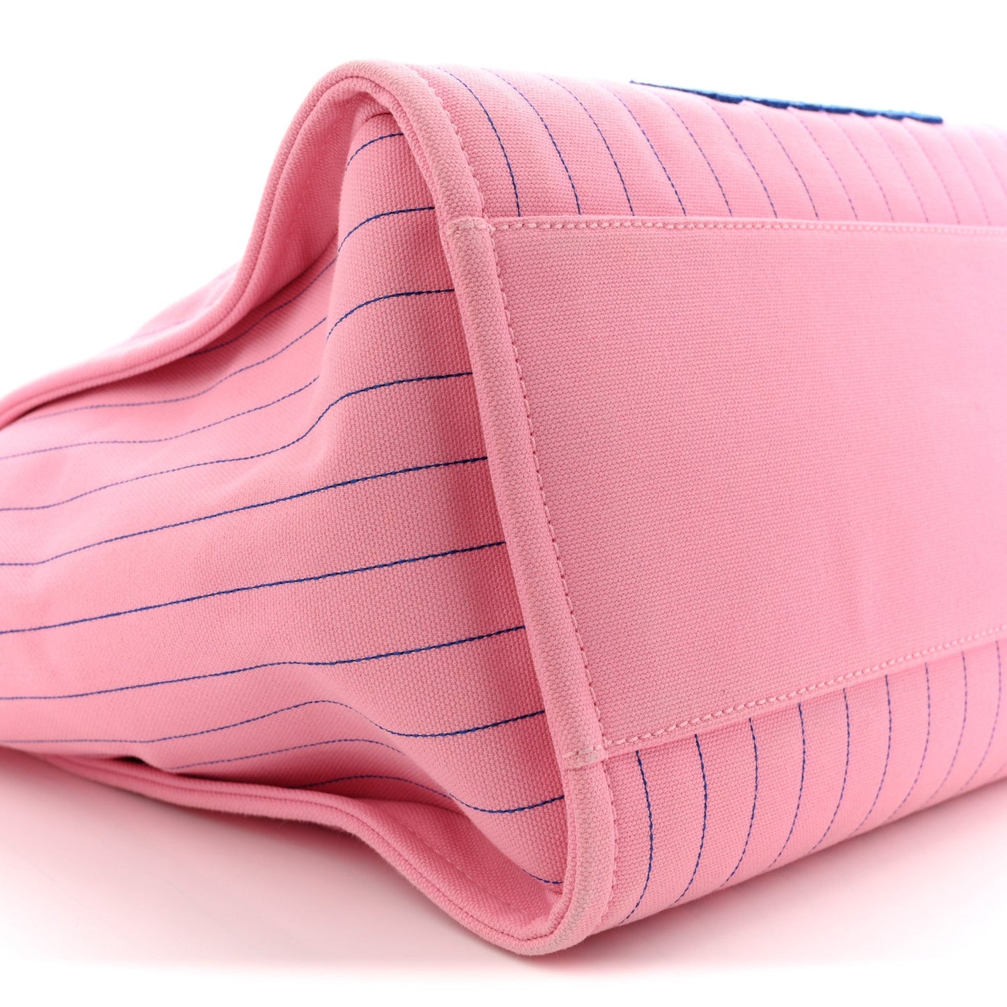 Canvas Calfskin Striped Large Deauville Tote Pink Blue