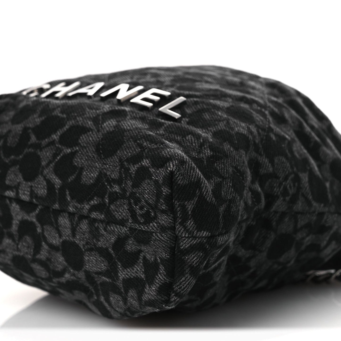 Denim Quilted Floral Print Mini Chanel 22 Black Grey