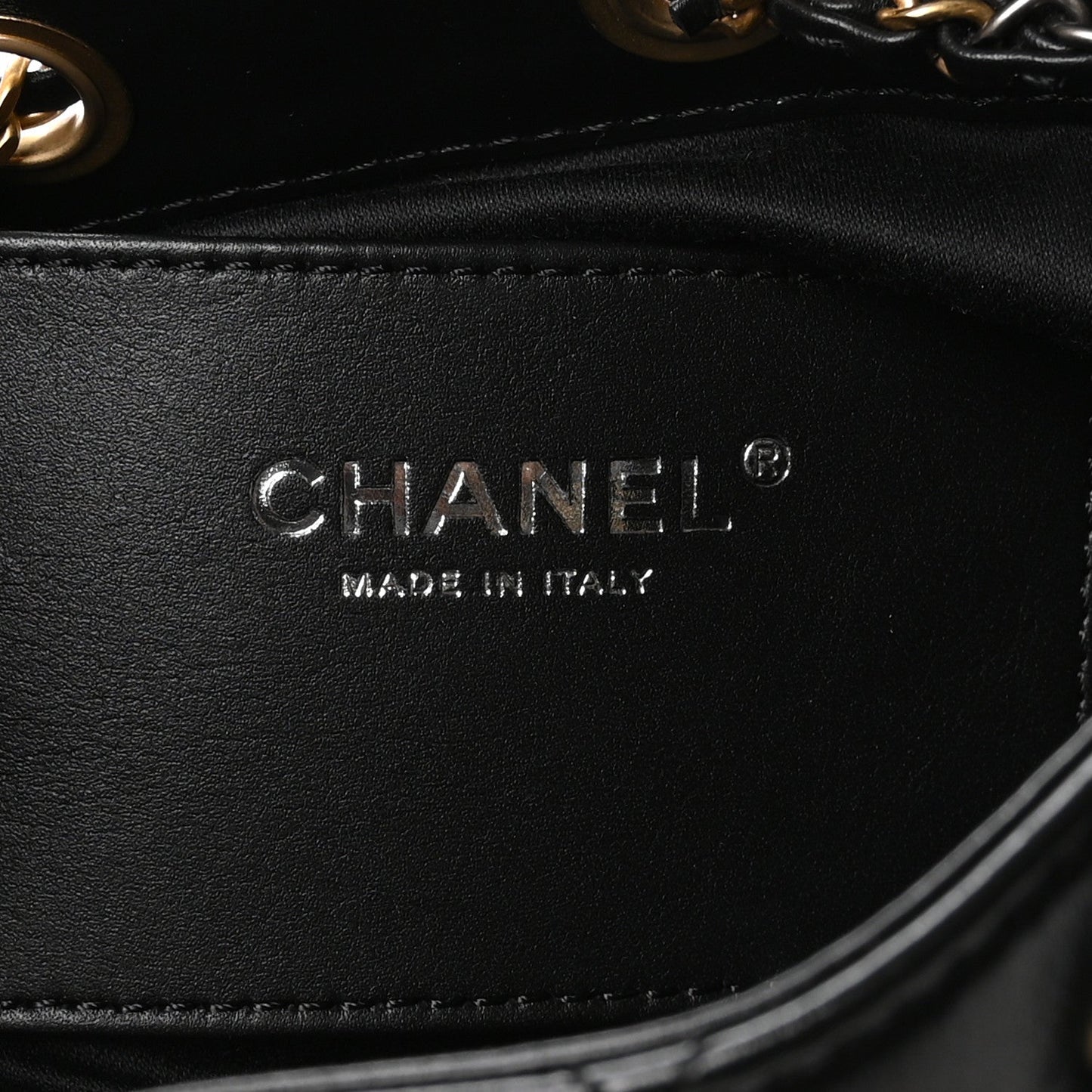 Shiny Crumpled Calfskin Quilted Mini Chanel 25 Handbag Black