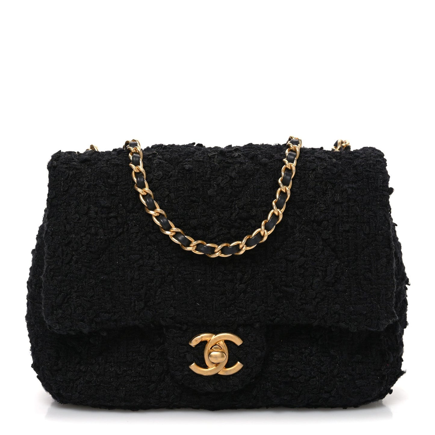 Tweed Quilted Mini Square Flap Black