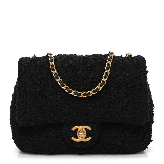 Tweed Quilted Mini Square Flap Black