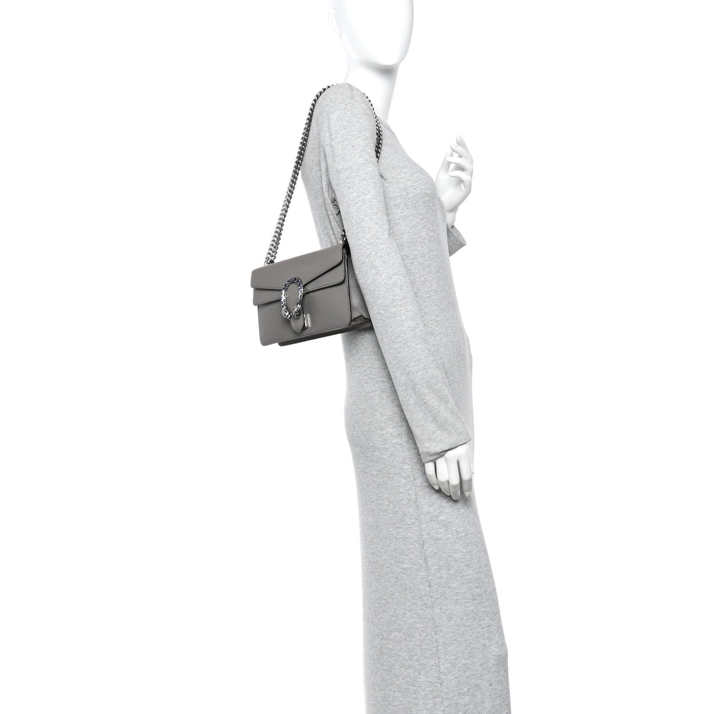 Dollar Calfskin Enamel Small Dionysus Shoulder Bag Dusty Grey Electric Blue