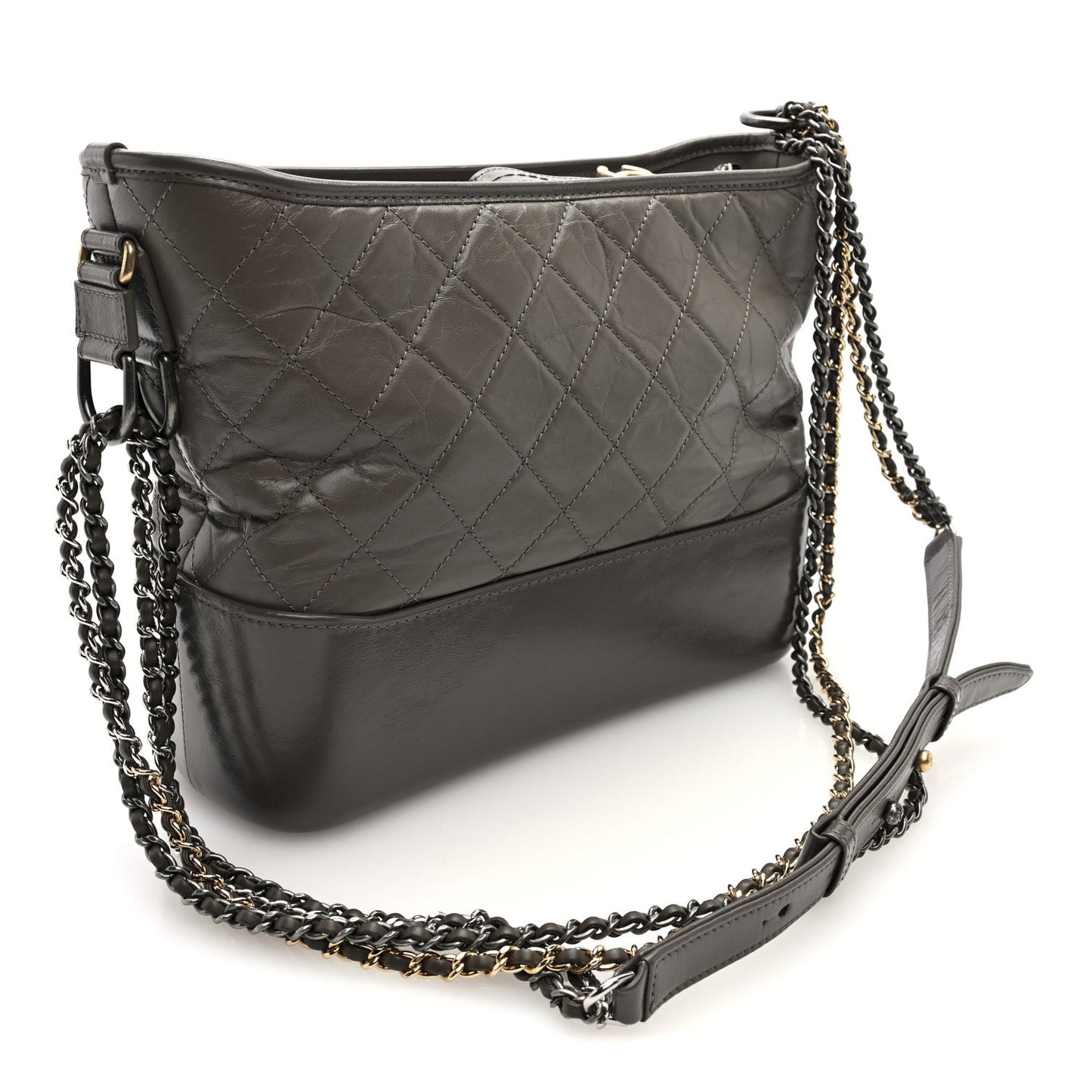 Aged Calfskin Quilted Medium Gabrielle Hobo Grey