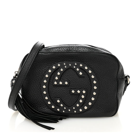 Pebbled Calfskin Studded Small Soho Disco Bag Black