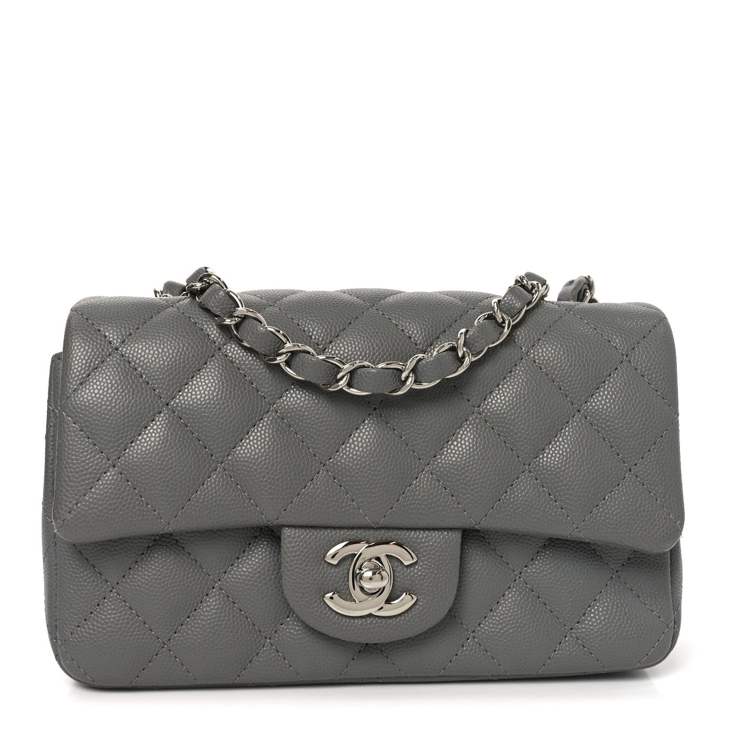 Caviar Quilted Mini Rectangular Flap Grey