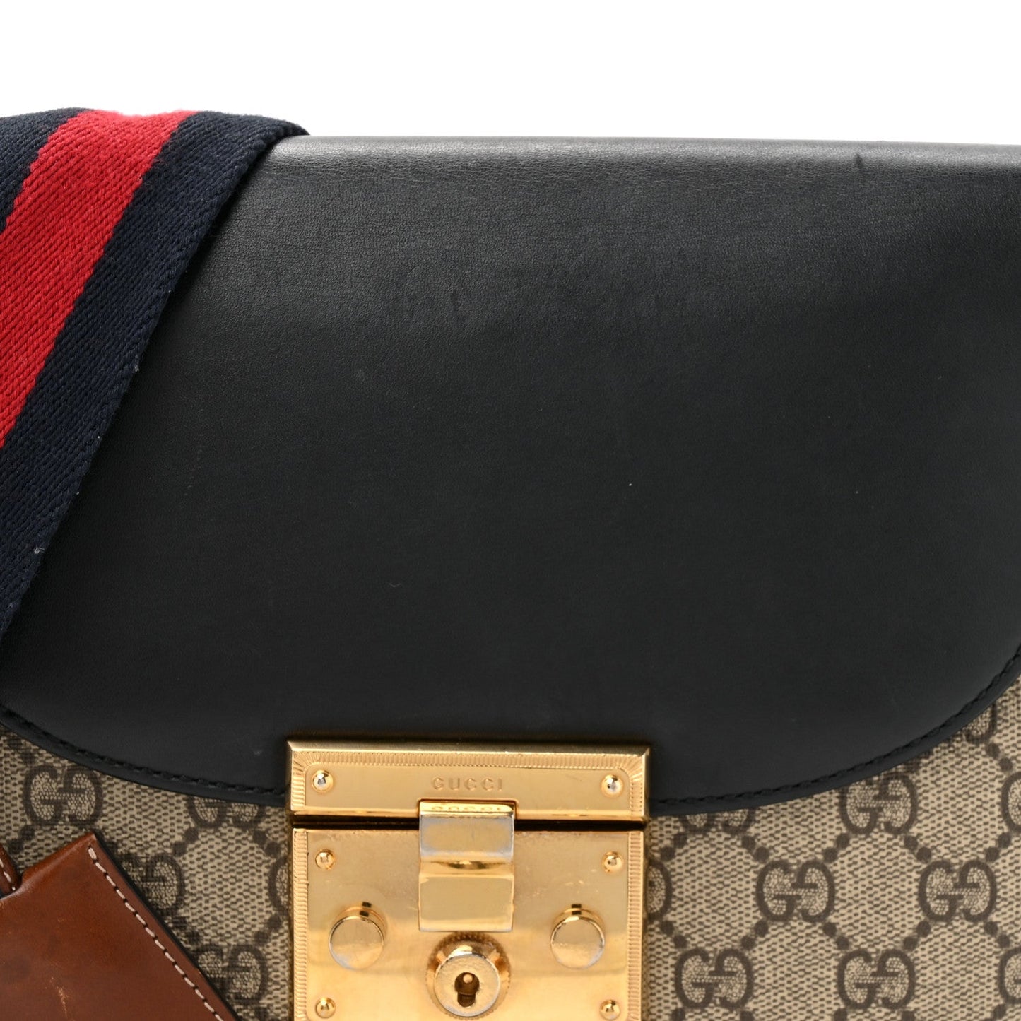 GG Supreme Monogram Web Medium Padlock Messenger Shoulder Bag Black