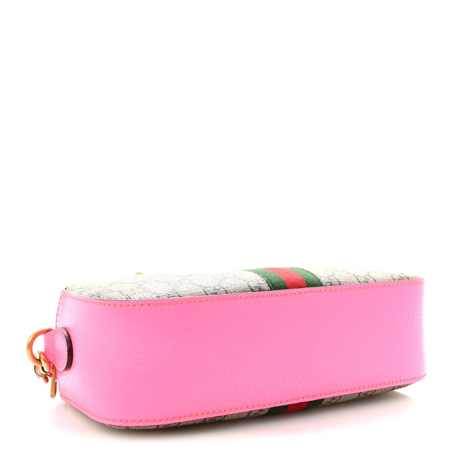 GG Supreme Monogram Textured Dollar Calfskin Web Ophidia Small Crossbody Bag Beige Ebony Fuchsia