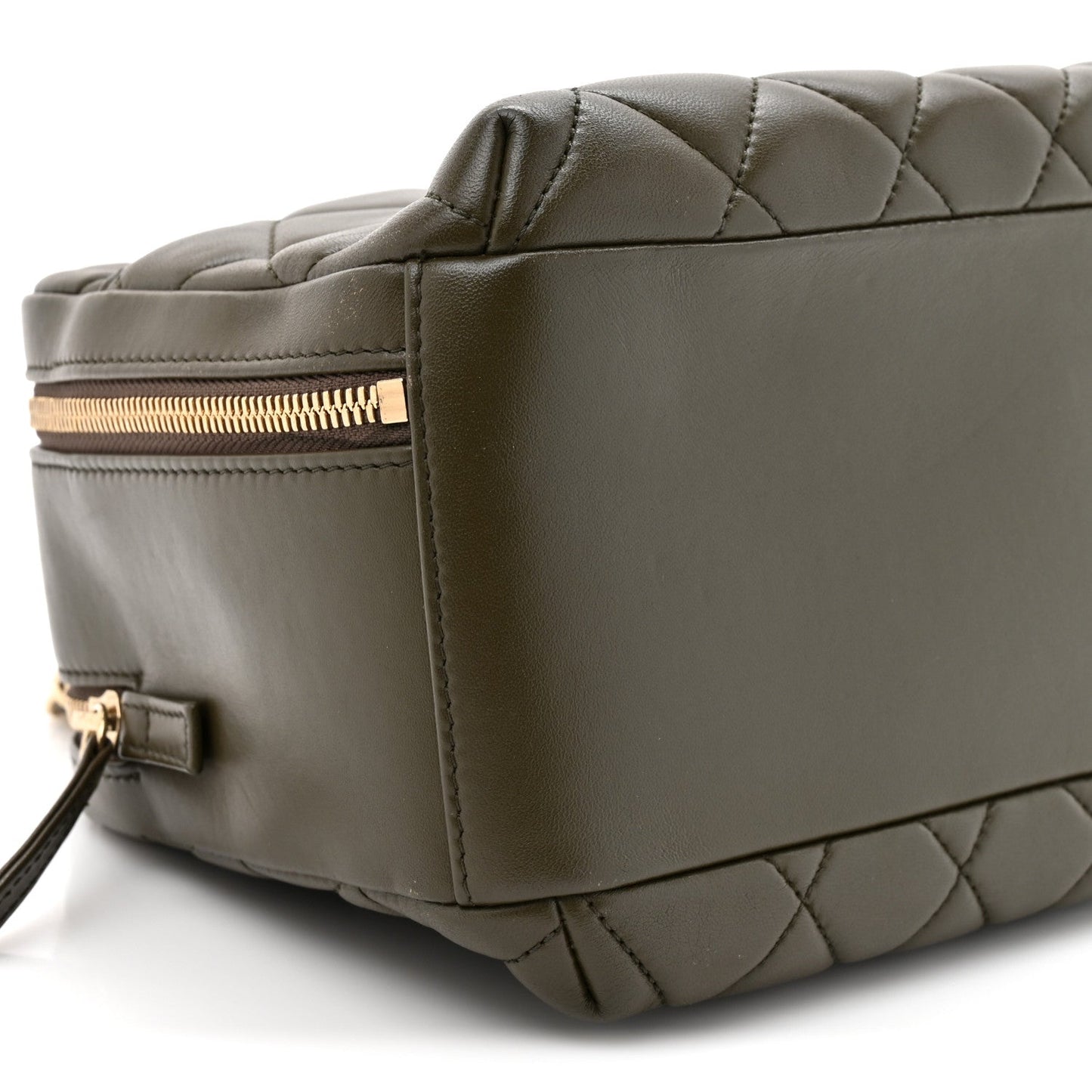 Lambskin Quilted Medium Trendy CC Bowling Bag Dark Khaki