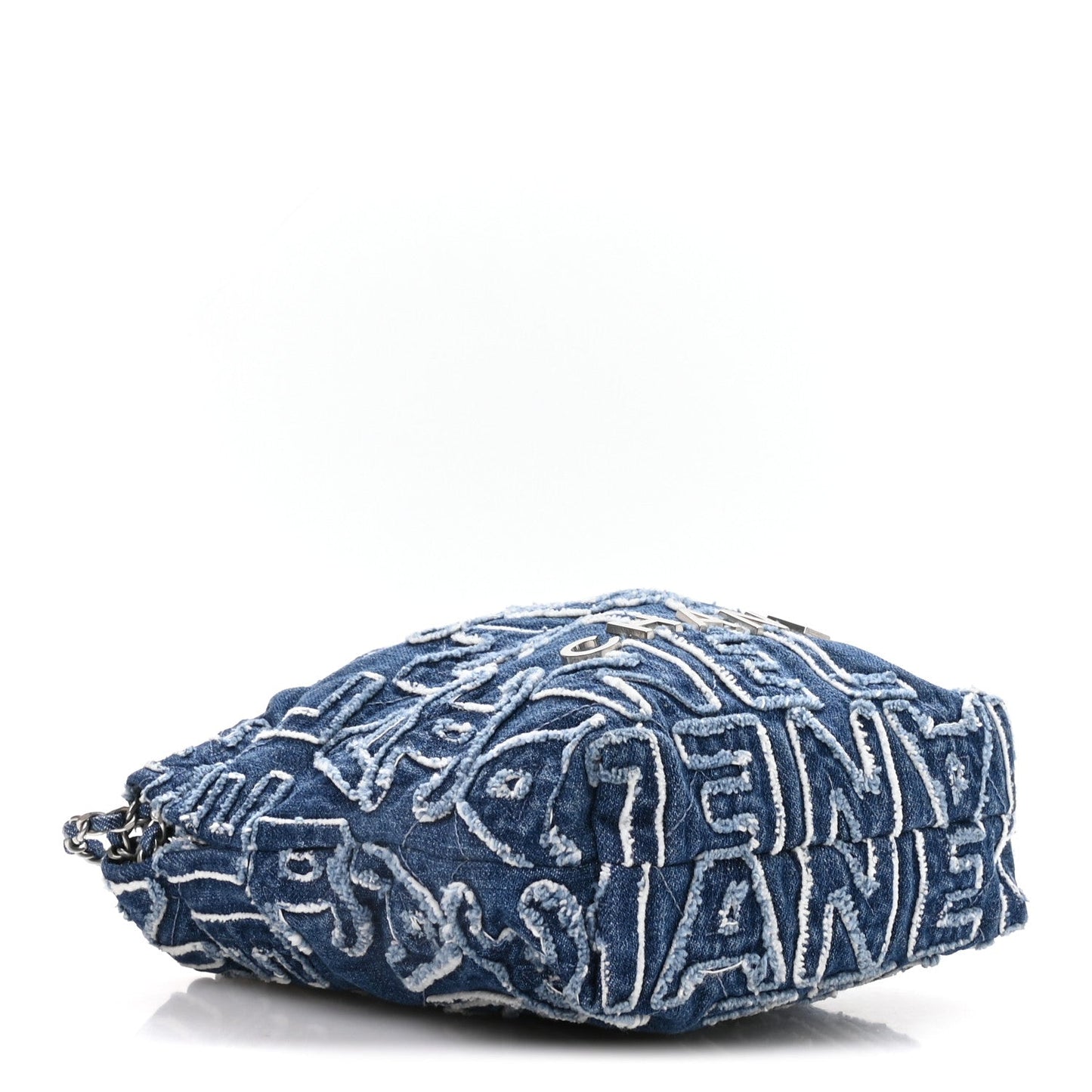 Washed Denim Logo Embroidered Mini Chanel 22 Blue