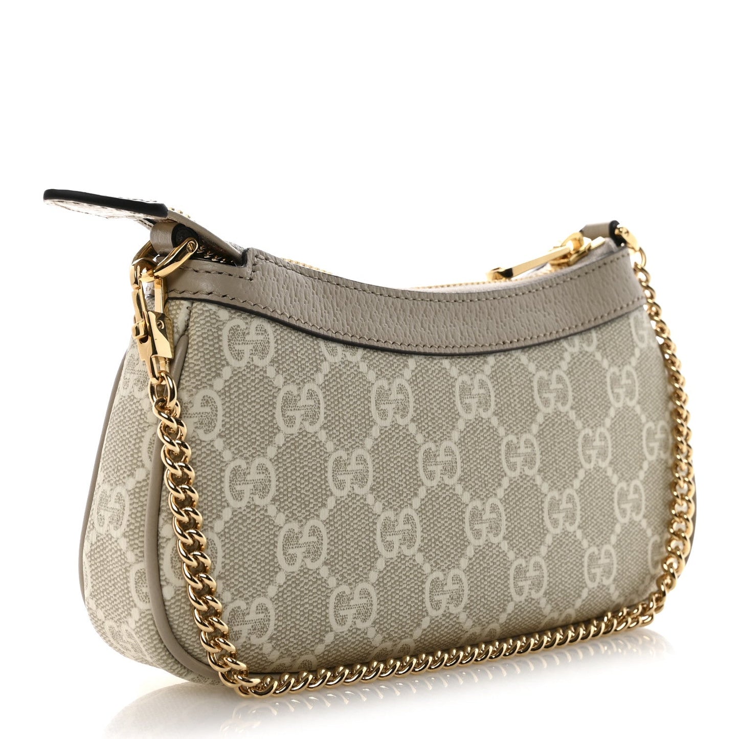GG Supreme Monogram Textured Dollar Calfskin Web Mini Ophidia GG Handbag Beige Mystic White Oatmeal