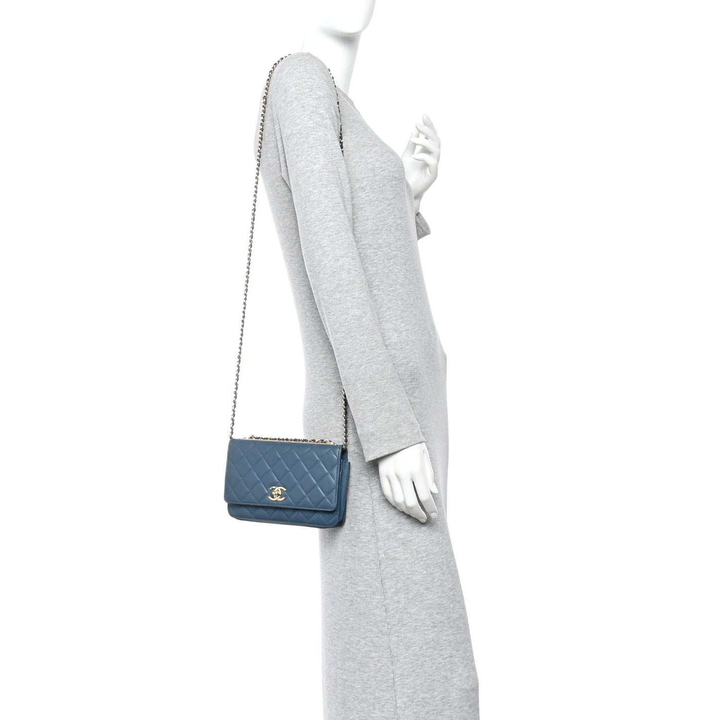 Lambskin Quilted Trendy CC Wallet On Chain WOC Blue