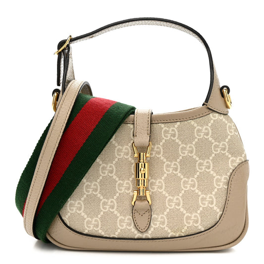 GG Supreme Monogram Textured Dollar Calfskin Mini Jackie 1961 Hobo Beige Mystic White Oatmeal