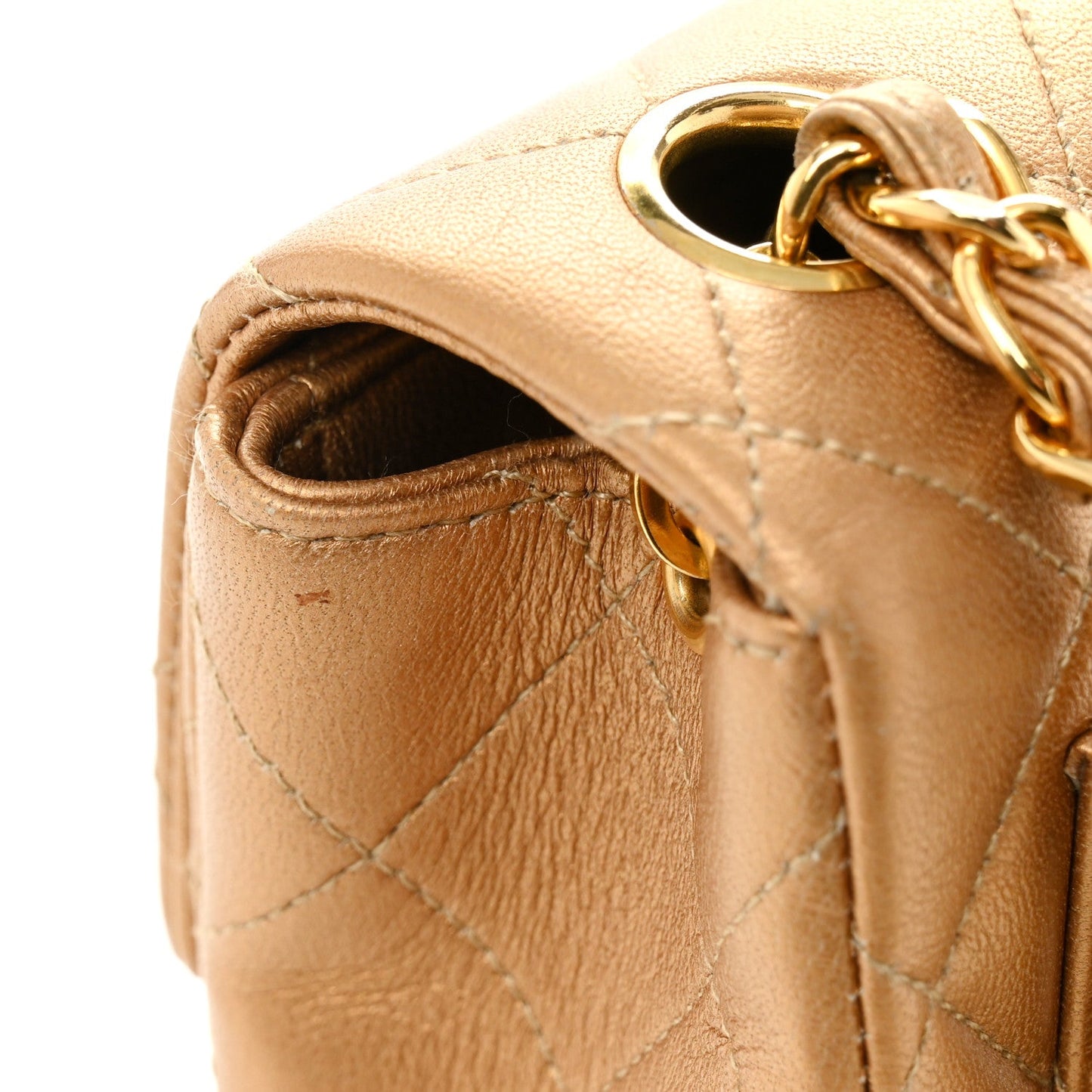 Metallic Lambskin Quilted Mini Square Flap Bronze