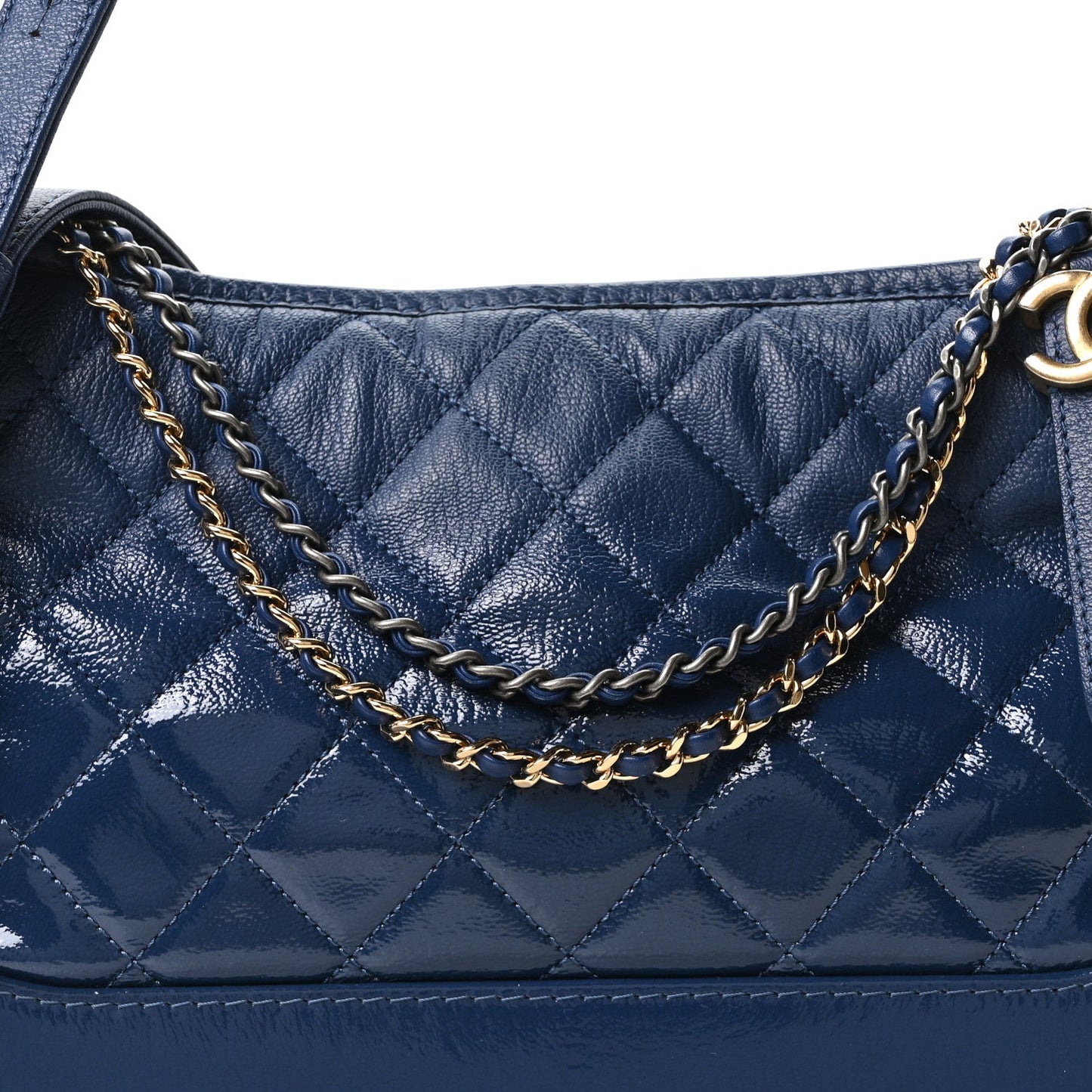 Patent Goatskin Quilted Medium Gabrielle Hobo Blue