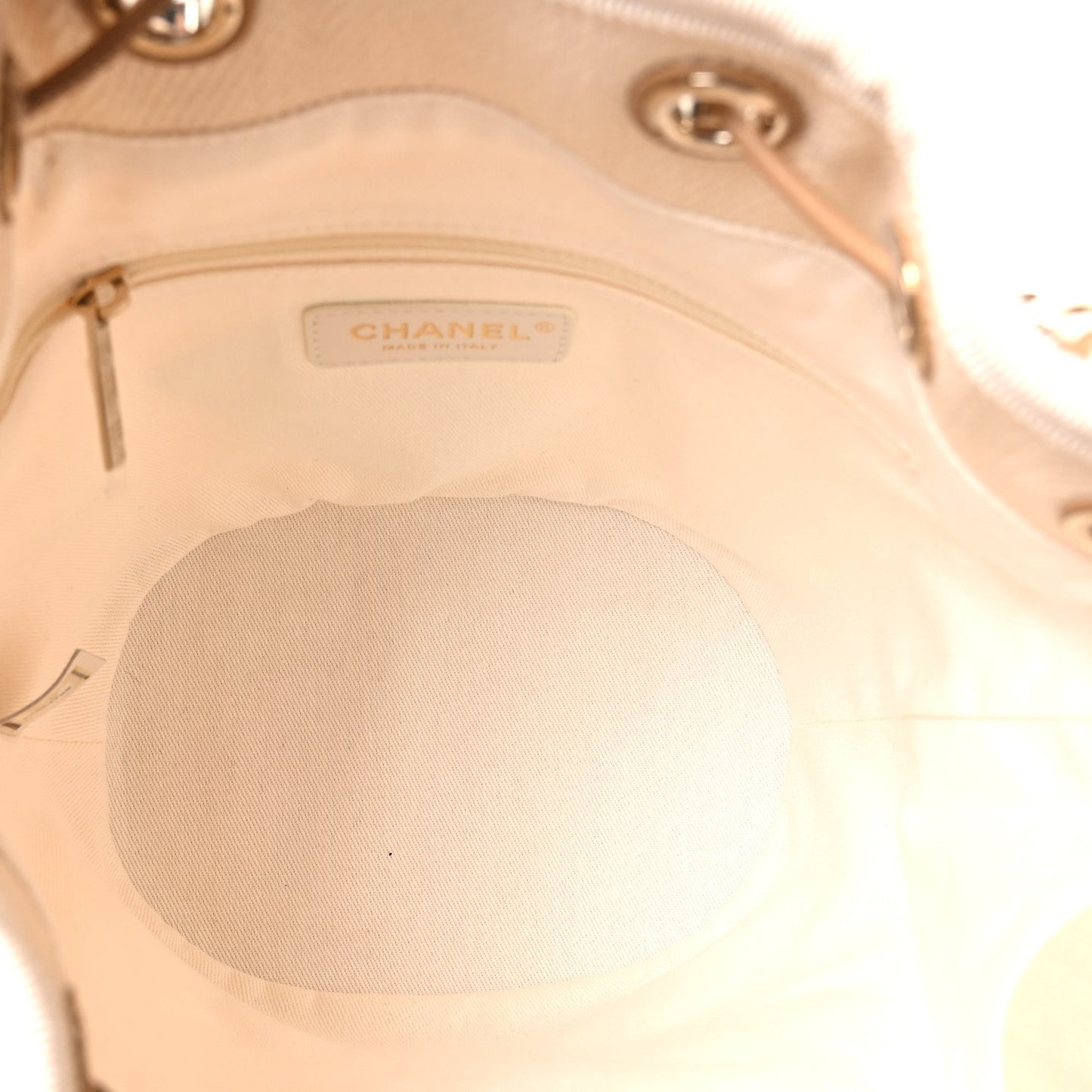 Canvas Pearl Deauville Drawstring Bucket Bag Ecru Beige