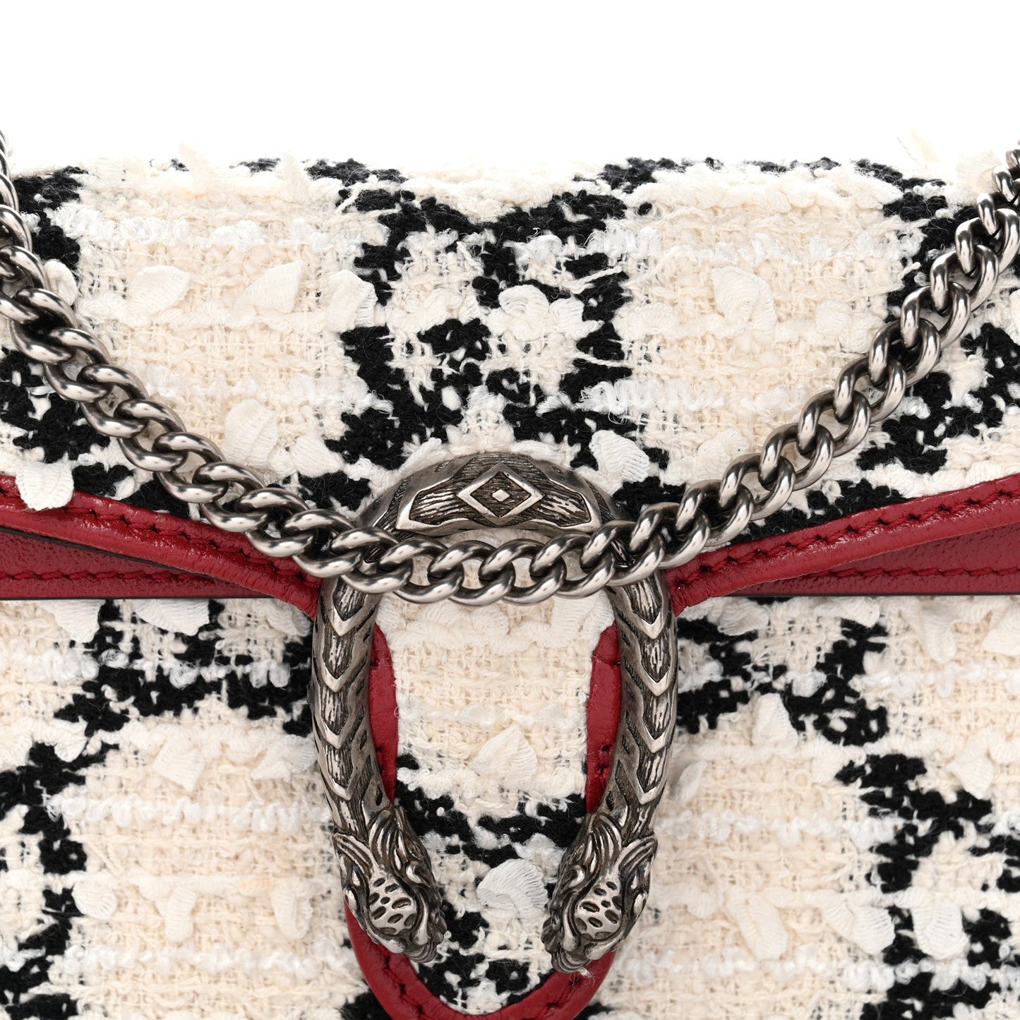 Tweed GG Monogram Super Mini Dionysus Shoulder Bag White Black Romantic Cherry