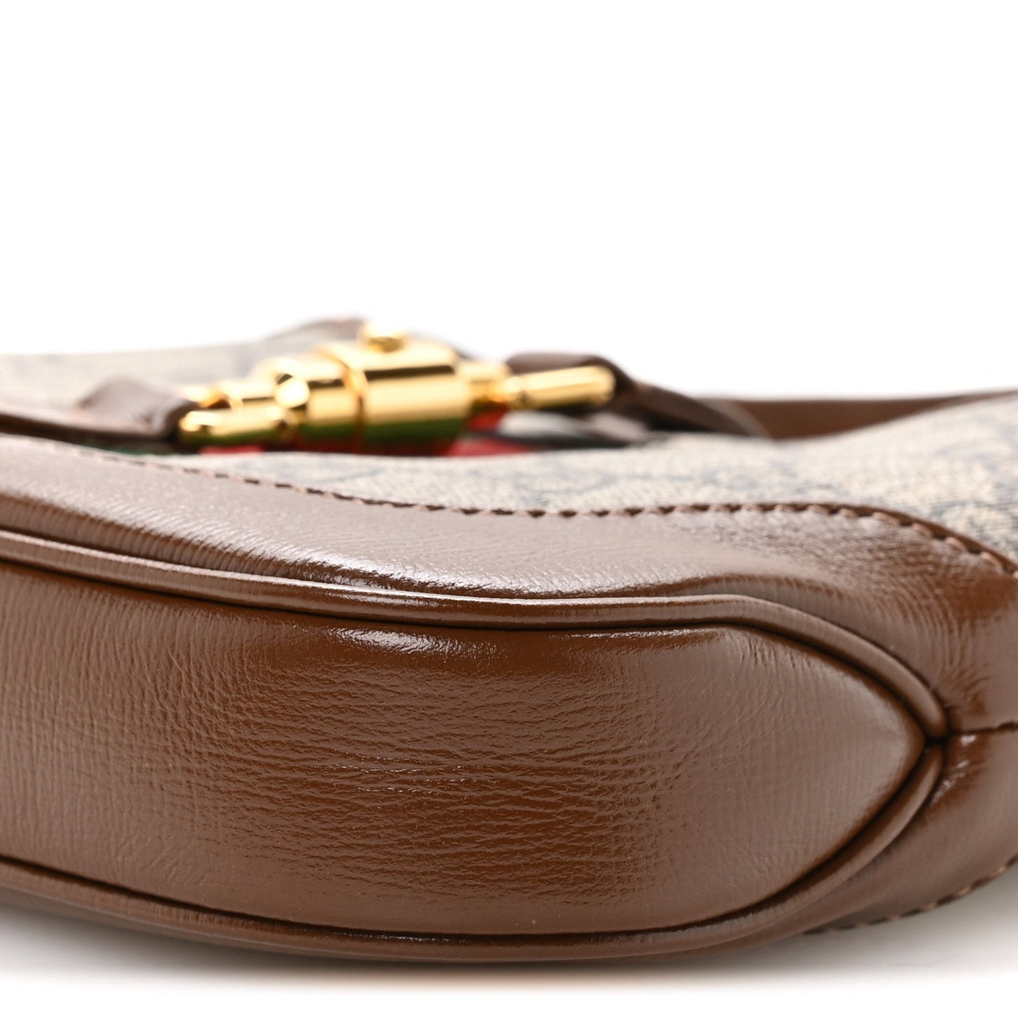 GG Supreme Monogram Azalea Calfskin Web Mini Jackie 1961 Hobo Beige Ebony Brown Sugar