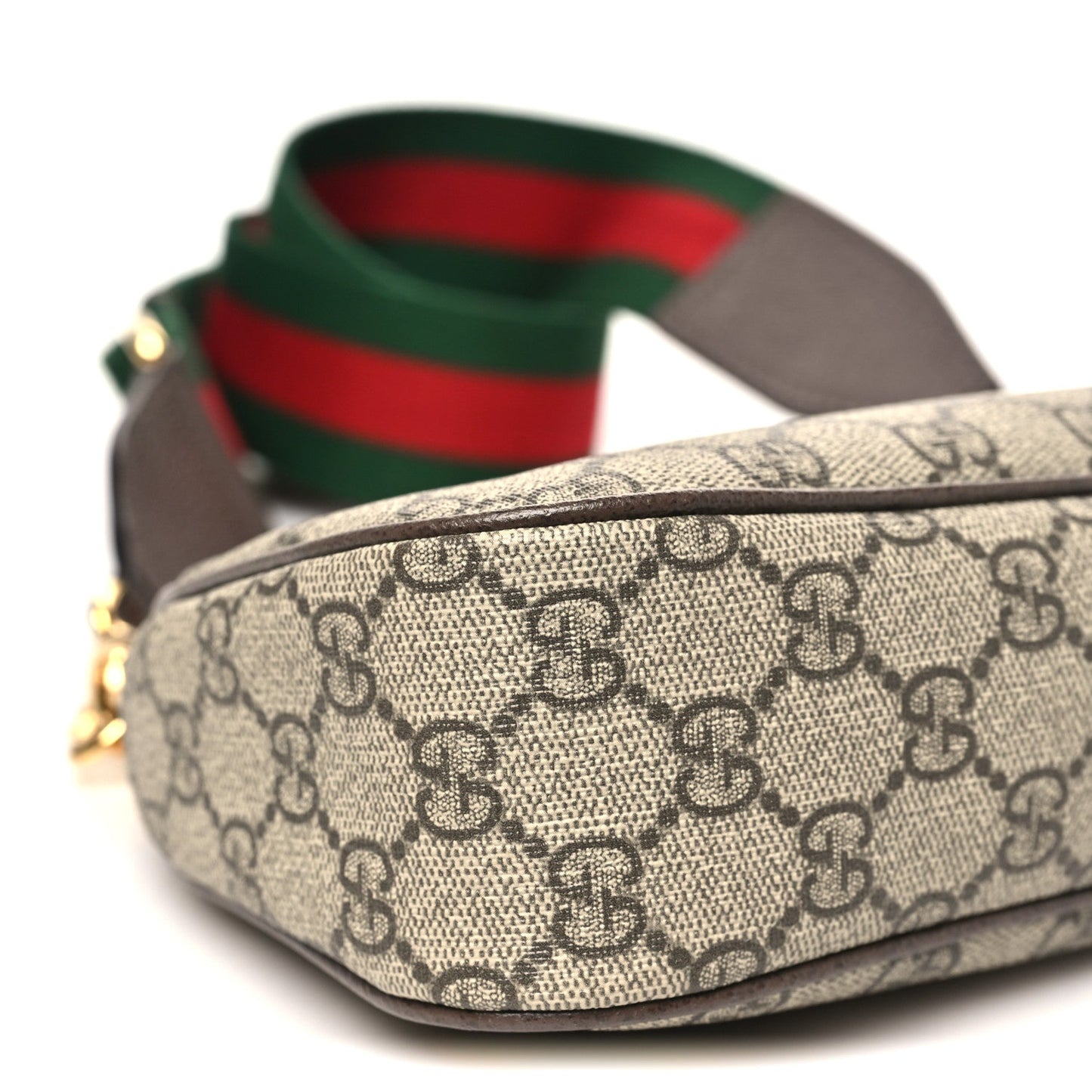 GG Supreme Monogram Textured Dollar Calfskin Web Small Ophidia GG Handbag Beige Ebony New Acero