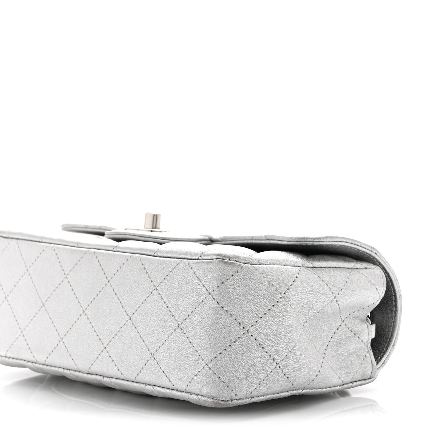 Metallic Lambskin Quilted Mini Rectangular Flap Silver