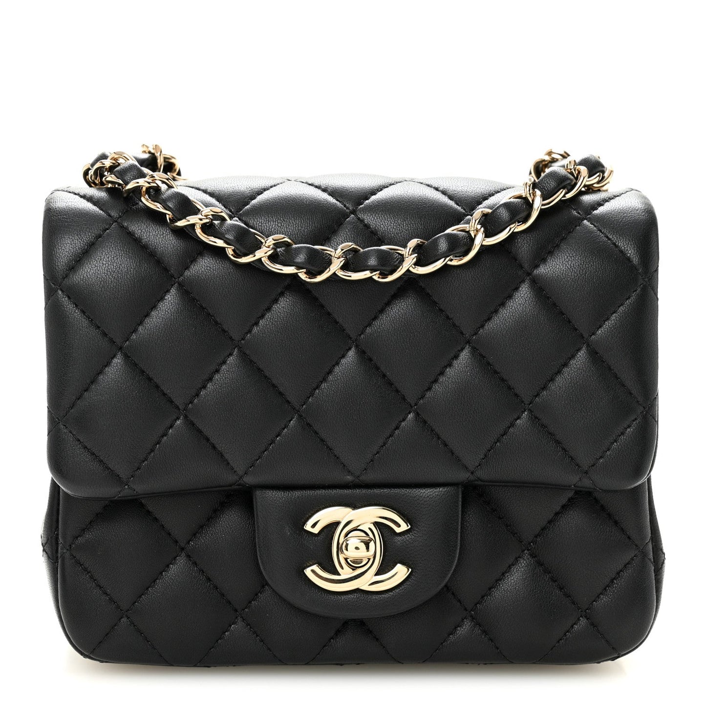 Lambskin Quilted Mini Square Flap Black