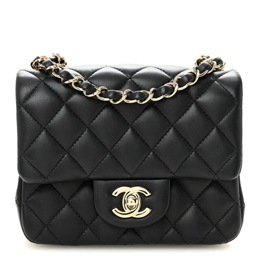 Lambskin Quilted Mini Square Flap Black
