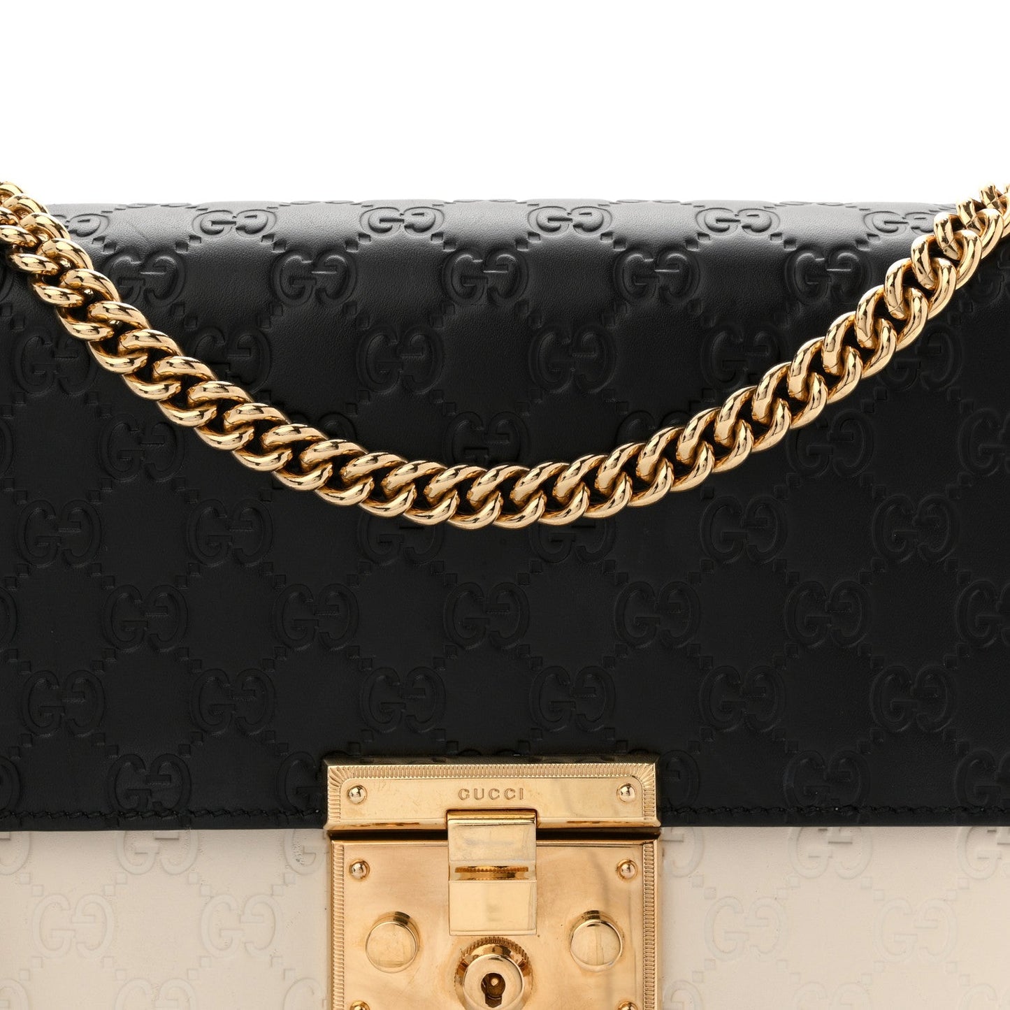 Guccissima Medium Padlock Shoulder Bag Black Mystic White