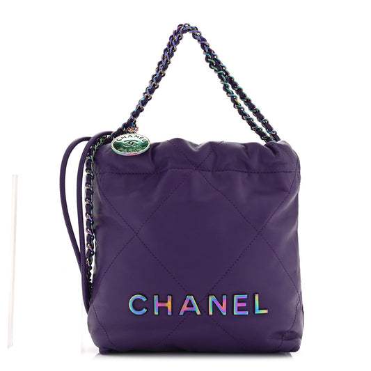 Shiny Calfskin Quilted Rainbow Mini Chanel 22 Purple