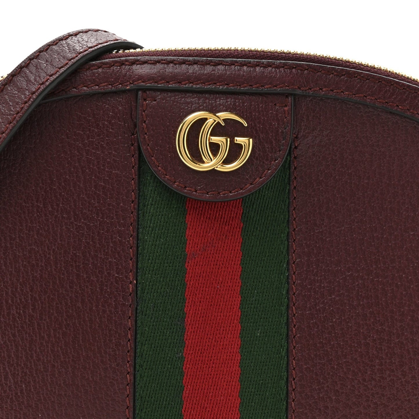 Textured Dollar Calfskin Web Small Ophidia Dome Shoulder Bag Burgundy