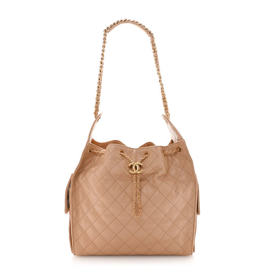 Caviar Quilted Medium Chanel 25 Handbag Beige