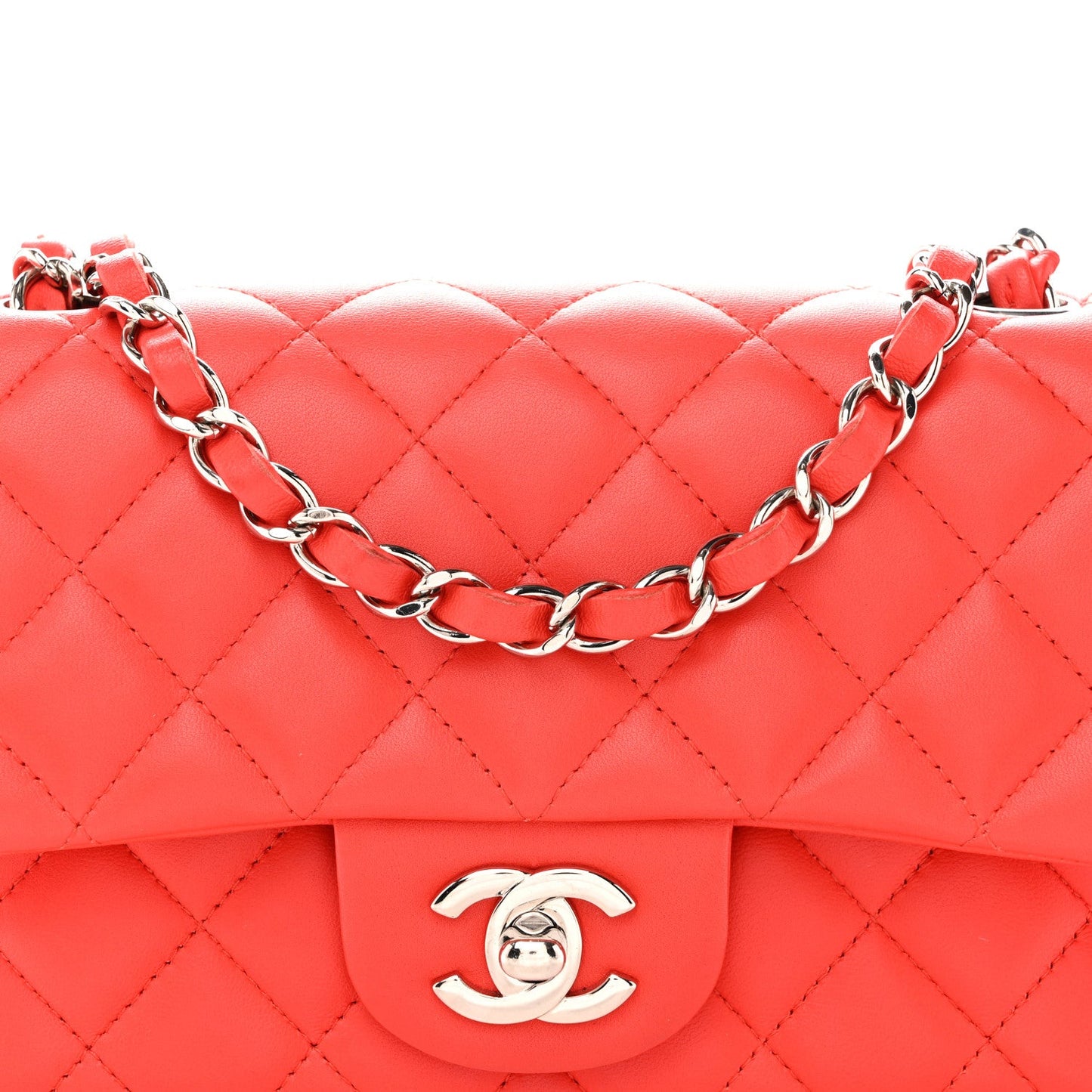 Lambskin Quilted Mini Rectangular Flap Red