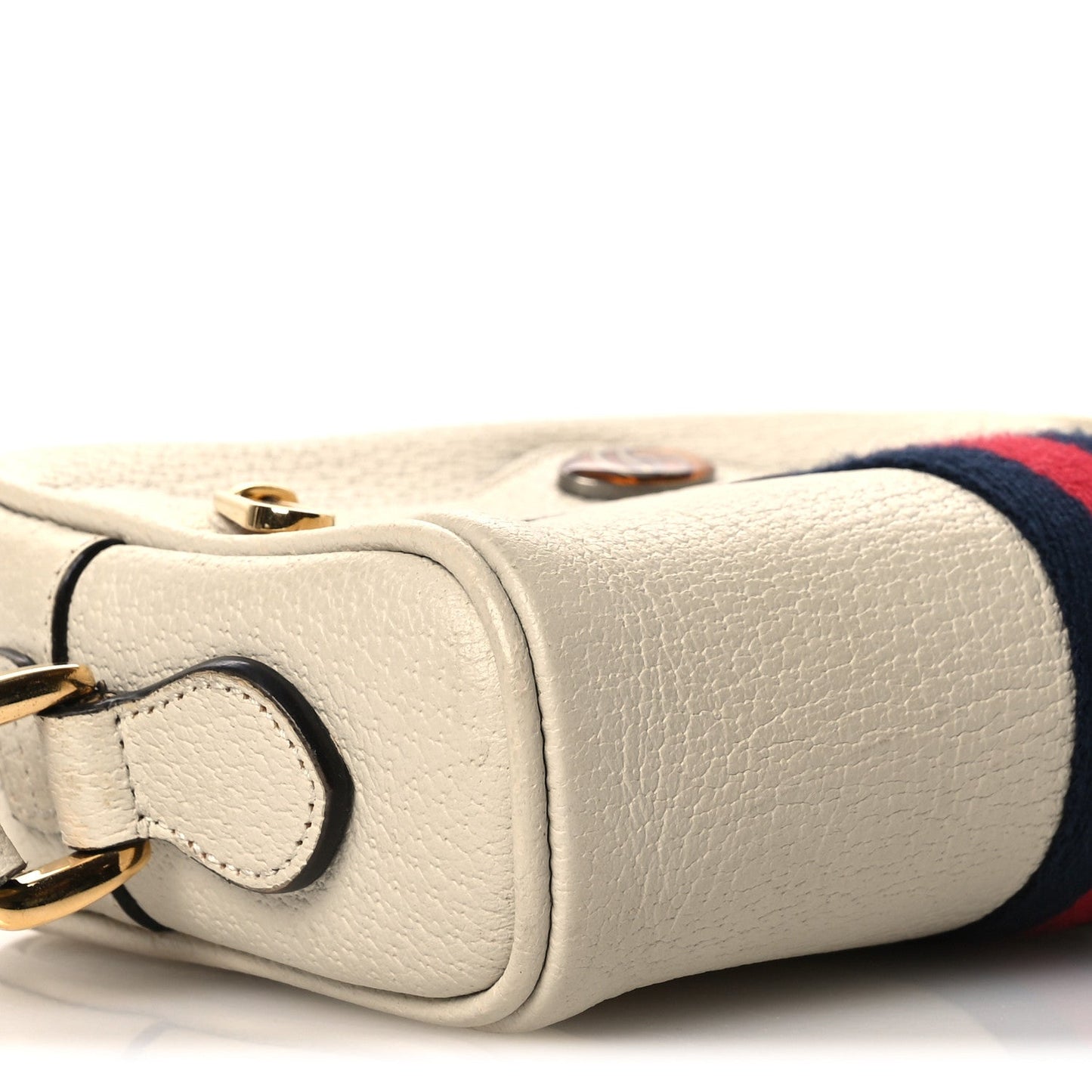 Textured Dollar Calfskin Web Mini Ophidia Shoulder Bag Mystic White