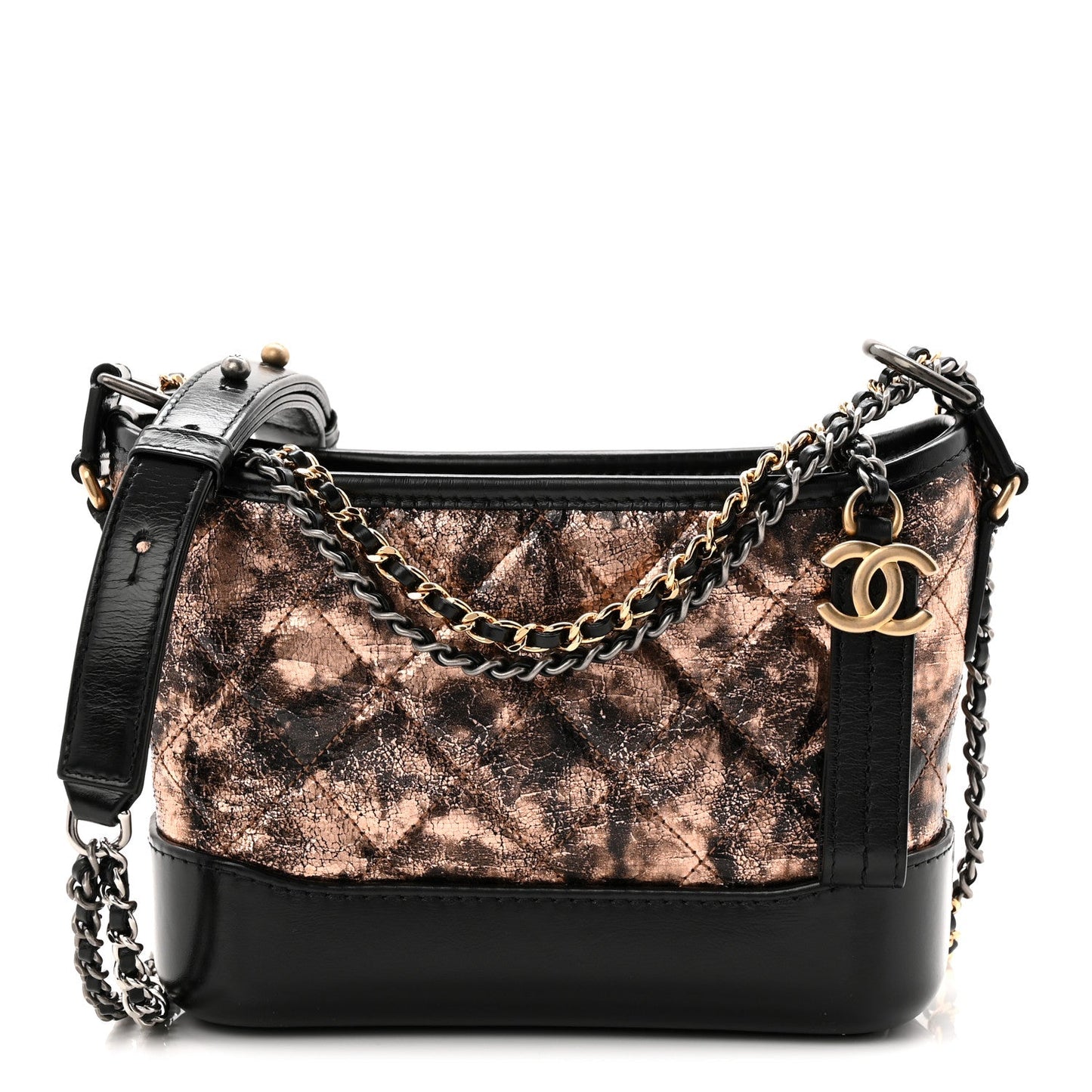 Metallic Crumpled Goatskin Quilted Small Gabrielle Hobo Black Rose Gold