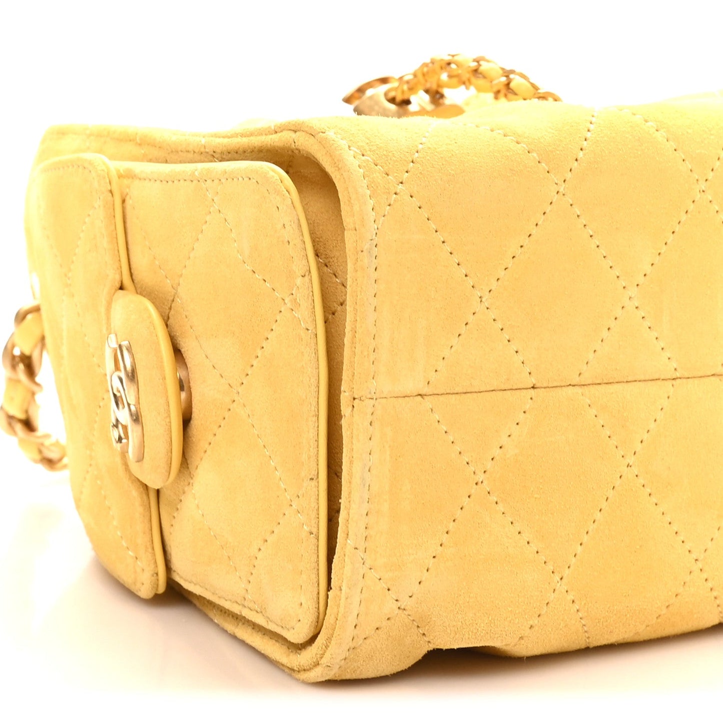 Suede Quilted Mini Chanel 25 Handbag Yellow