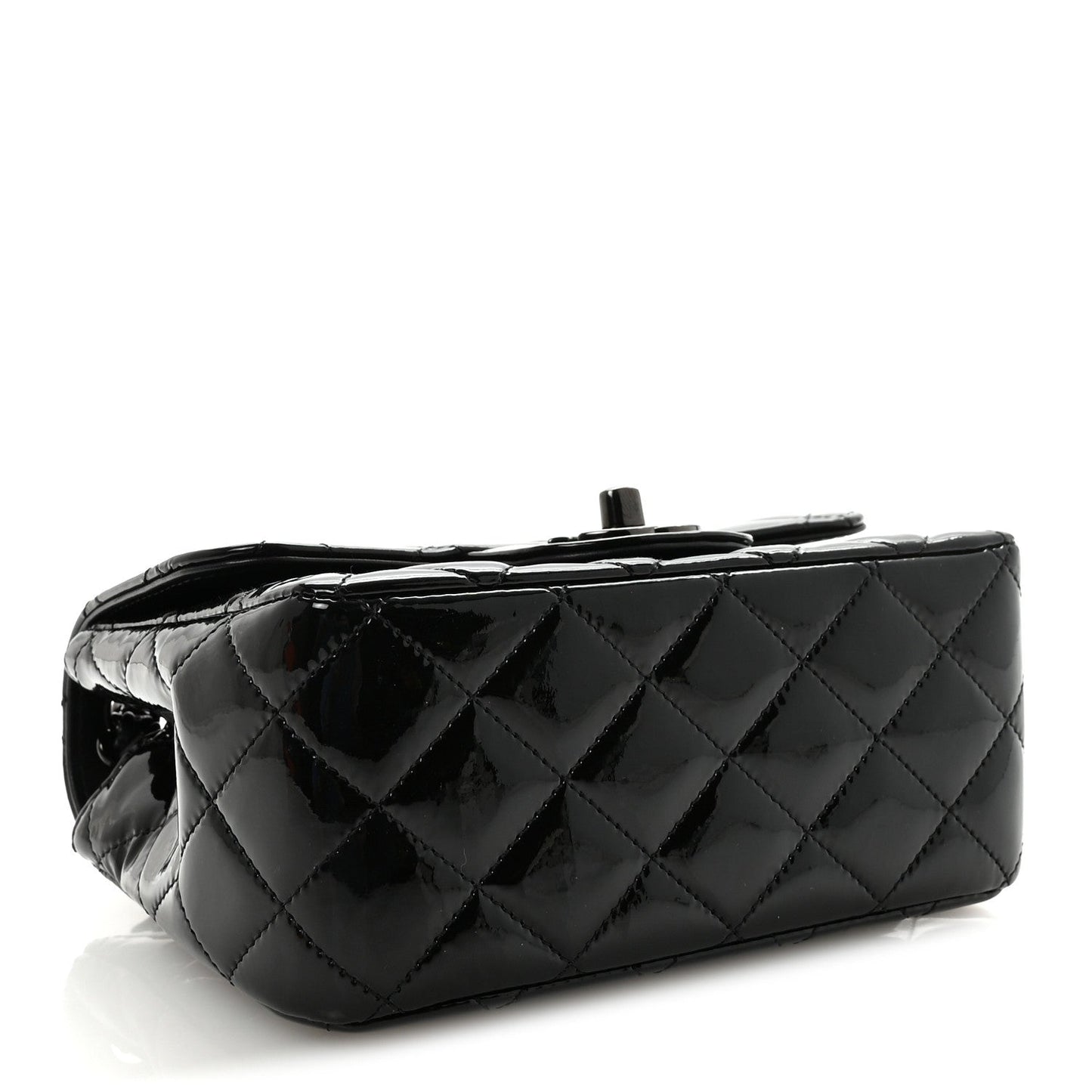 Patent Calfskin Quilted Mini Square Flap So Black