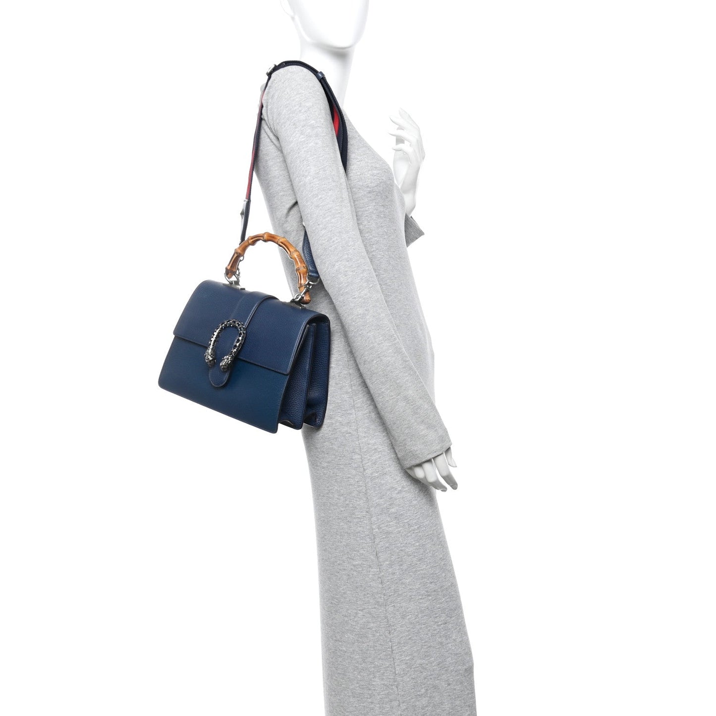 Dollar Calfskin Crystal Web Medium Dionysus Bamboo Top Handle Bag Blue Agata Montana Sapphire