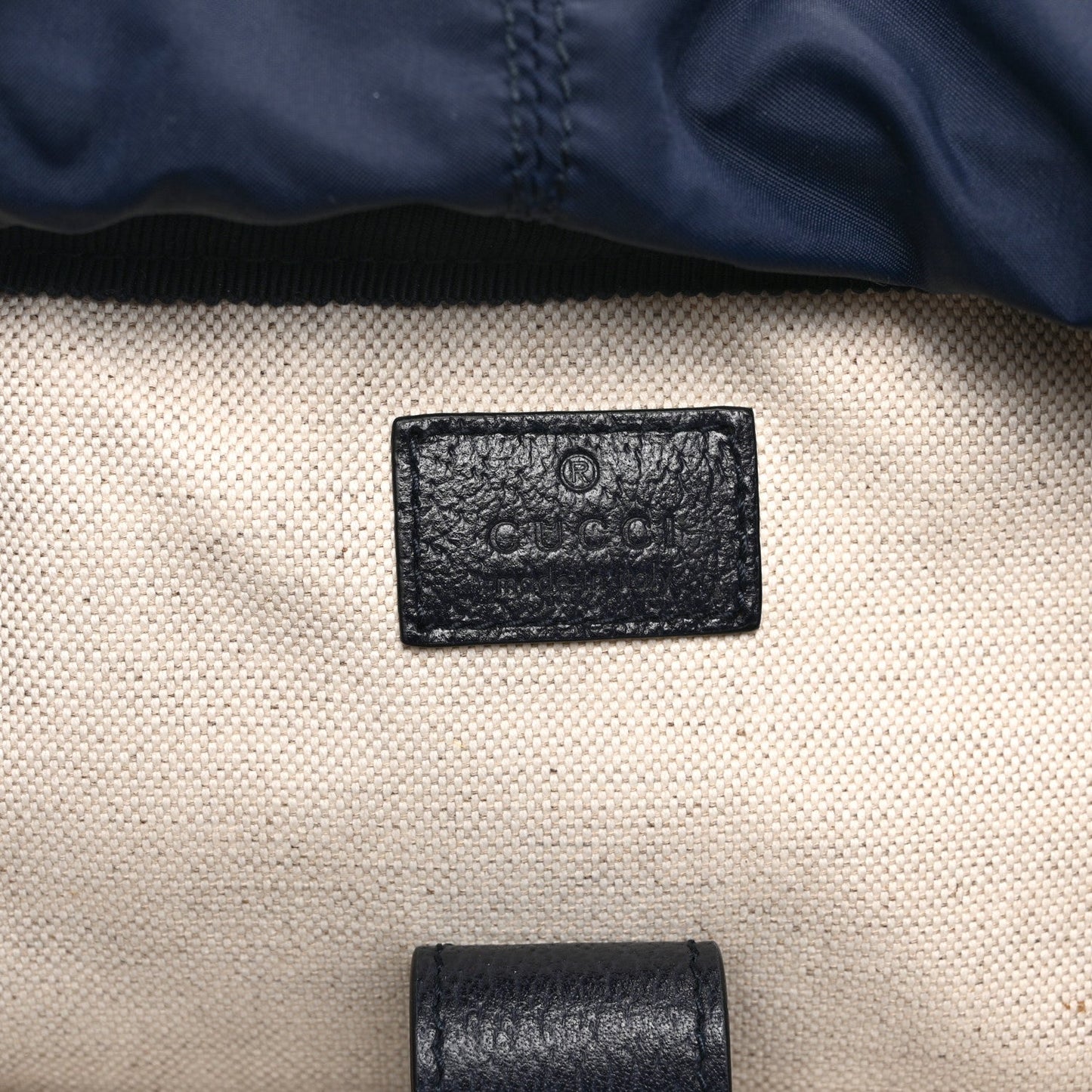 GG Supreme Monogram Textured Dollar Calfskin Medium Ophidia Double Buckle Backpack Blue Dark Blue Black