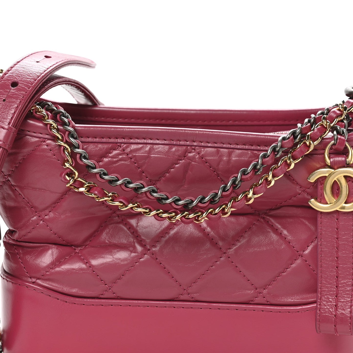 Aged Calfskin Quilted Small Gabrielle Hobo Fuchsia