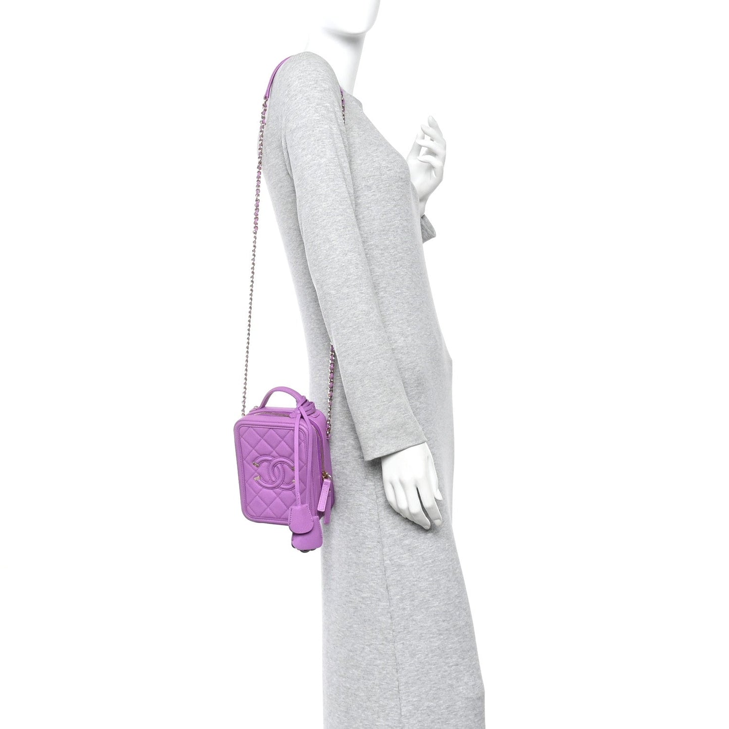 Caviar Quilted CC North South Filigree Vanity Case Purple